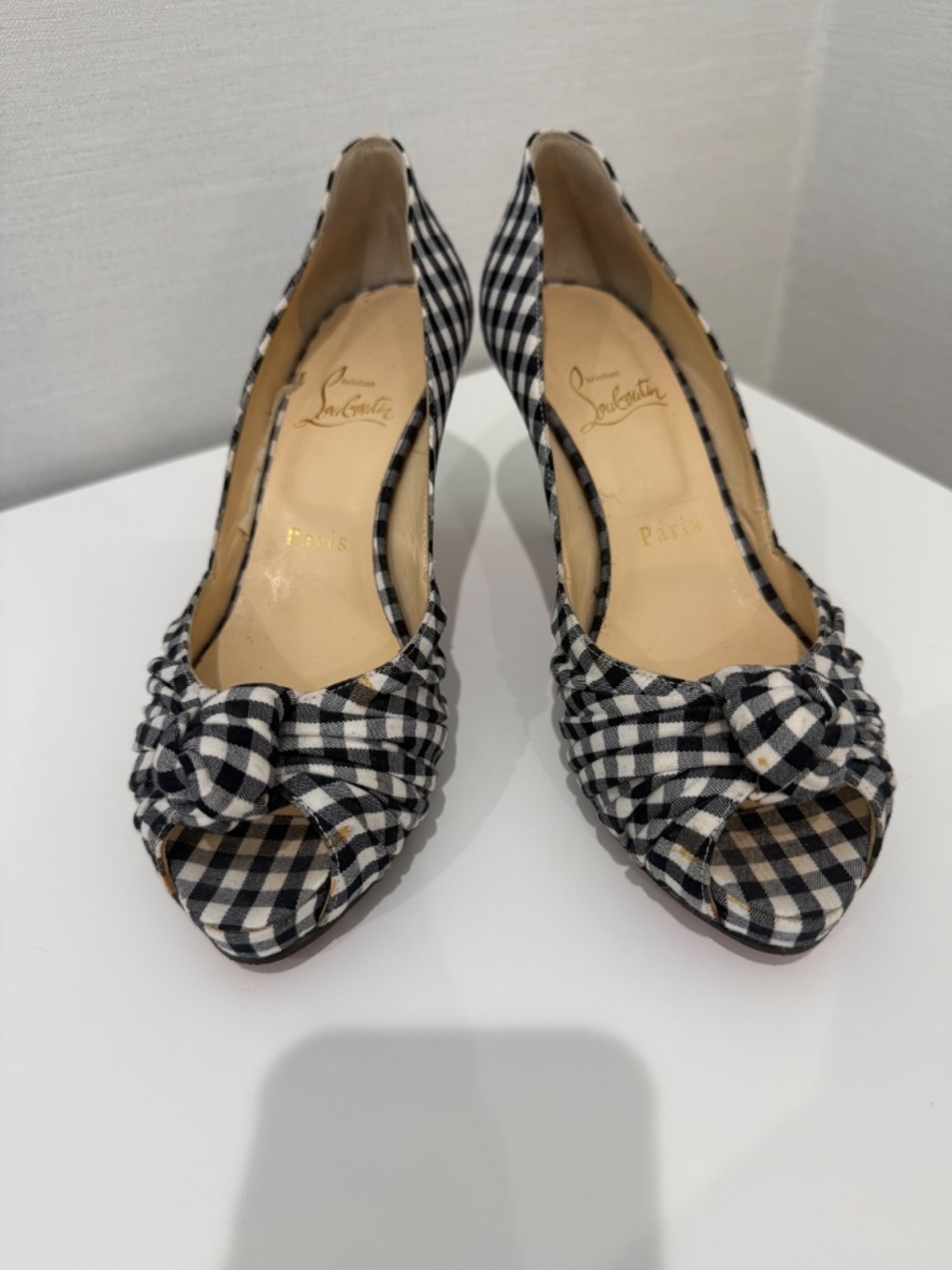 Christian Louboutin Black Gingham Peep Toe Heels 37 EU - Picture 3 of 9